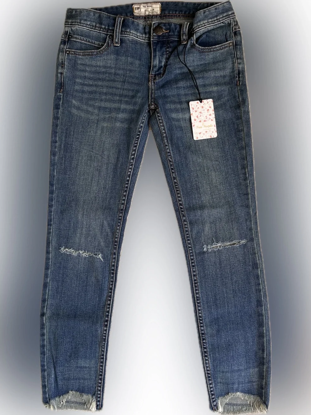 Free People Frayed Hem Skinny Jeans - Tupelo Blue